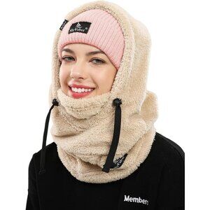 Women's Balaclava Wind-Resistant Winter Face Mask Fleece Ski Mask Hat Cap Beige